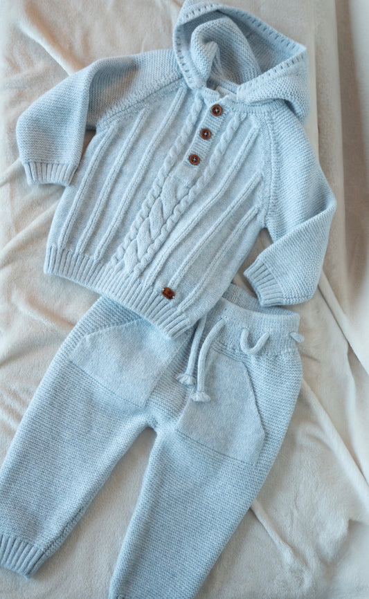 Gebreid Baby Pakje Blauw met Hoodie