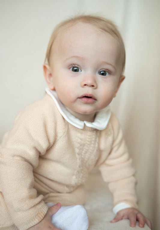 Gebreid Setje met Overhemd Romper Beige