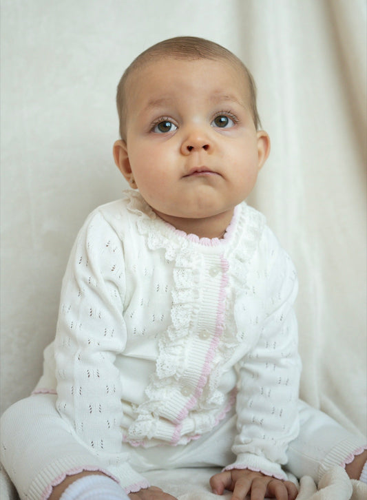 Gebreid Baby Pakje Wit met Roze