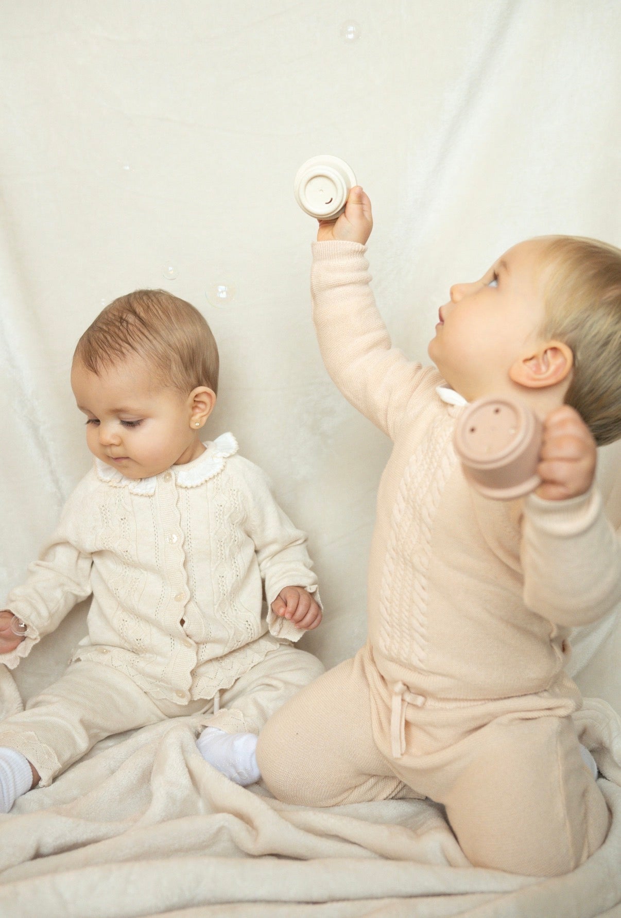 Gebreid Setje met Overhemd Romper Beige