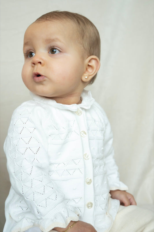 Gebreid baby setje wit met beige