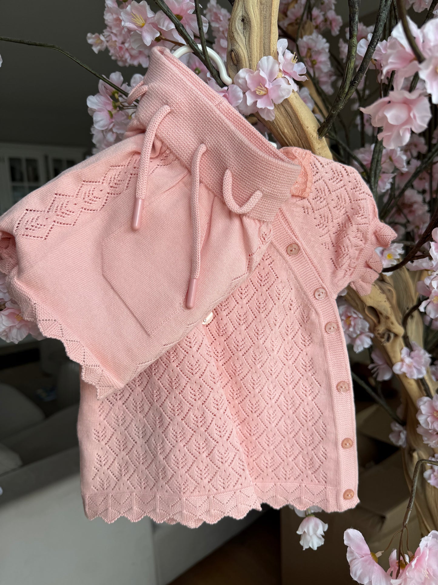 Baby meisjes set koraal gebreid | 2-delig setje
