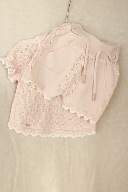 Baby meisjes set zalmroze gebreid | 2-delig setje