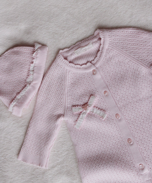 Lichtroze Baby Boxpakje met Strik & Mutsje