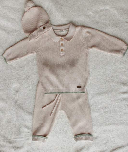 Beige Baby Jongens Set met Groene Details