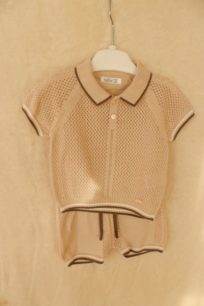 Baby jongens set beige/ bruin gebreid