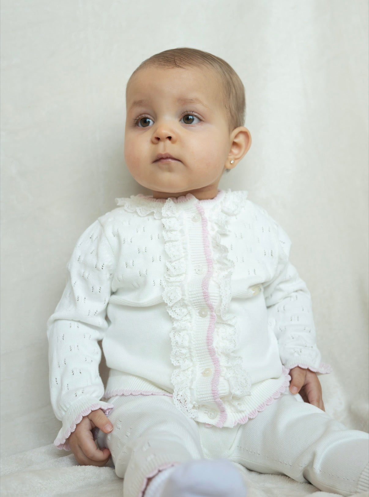 Gebreid Baby Pakje Wit met Roze