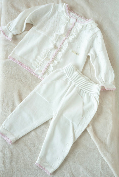 Gebreid Baby Pakje Wit met Roze