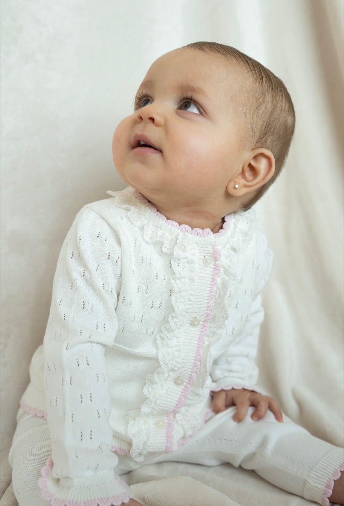 Gebreid Baby Pakje Wit met Roze