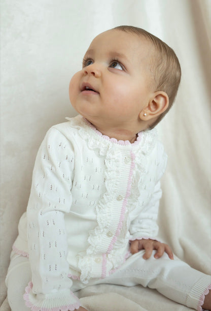 Gebreid Baby Pakje Wit met Roze