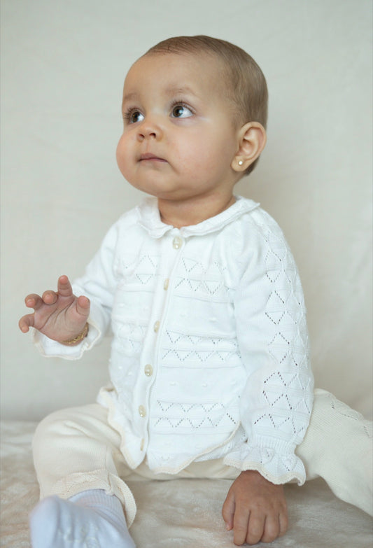 Gebreid baby setje wit met beige