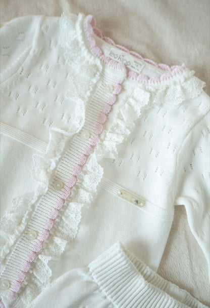 Gebreid Baby Pakje Wit met Roze