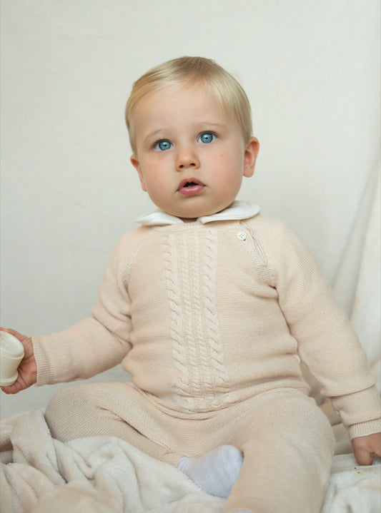 Gebreid Setje met Overhemd Romper Beige