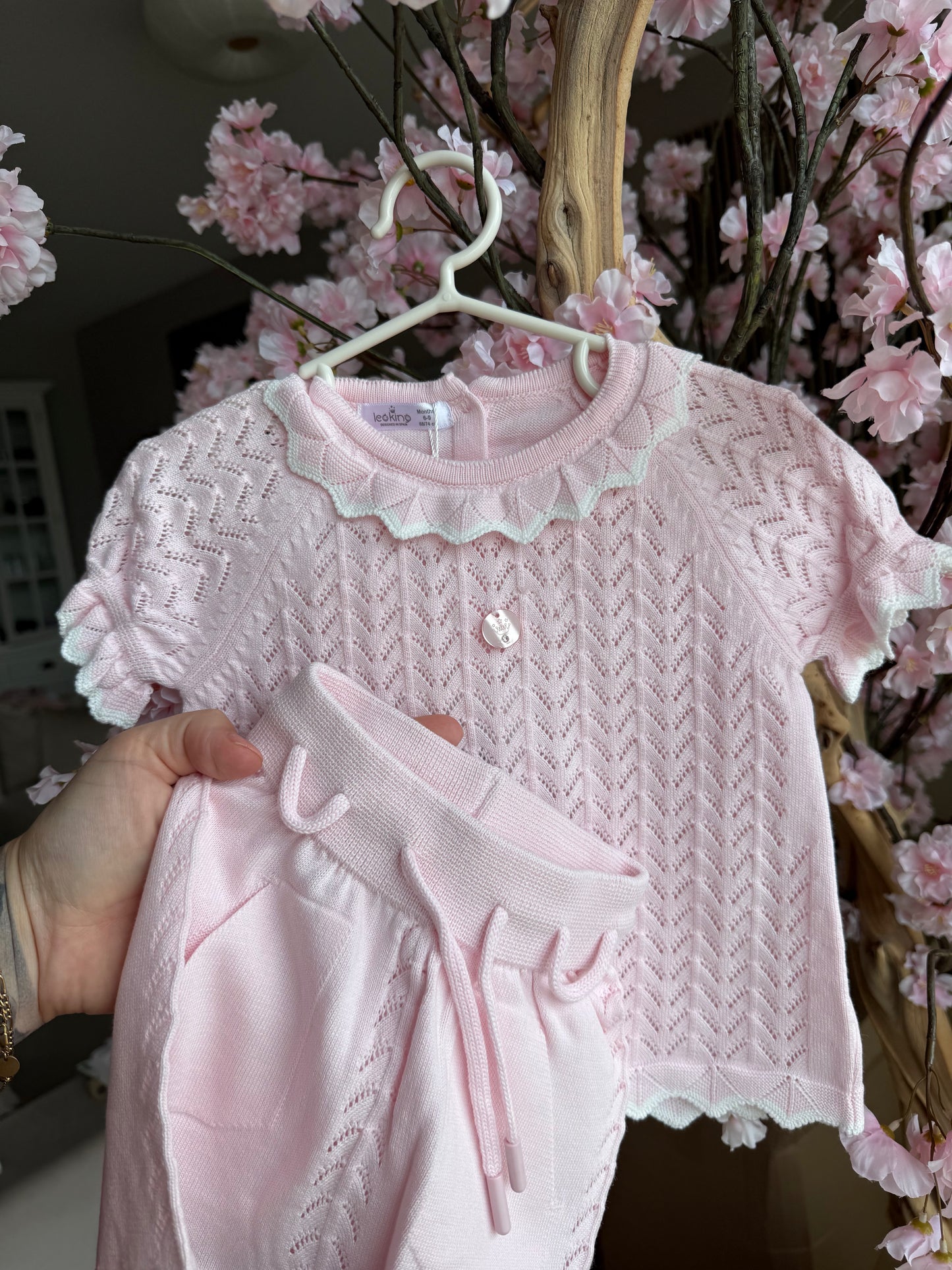 Baby meisjes set licht roze gebreid | 2-delig setje