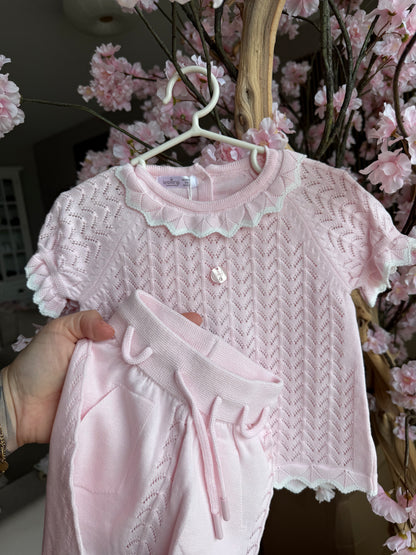 Baby meisjes set licht roze gebreid | 2-delig setje