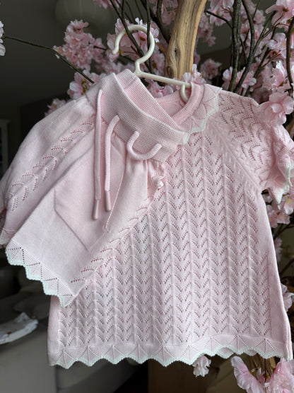 Baby meisjes set licht roze gebreid | 2-delig setje