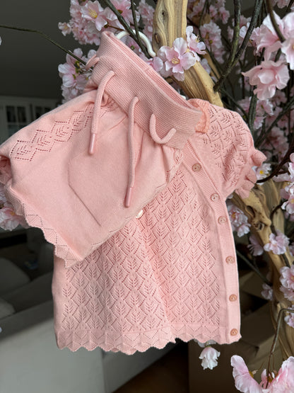 Baby meisjes set koraal gebreid | 2-delig setje