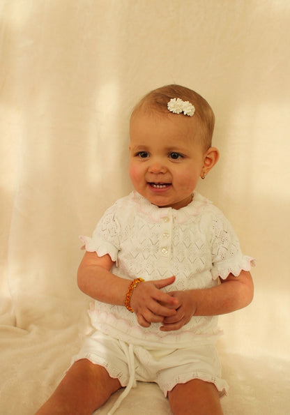 Baby meisjes set wit gebreid | 2-delig setje