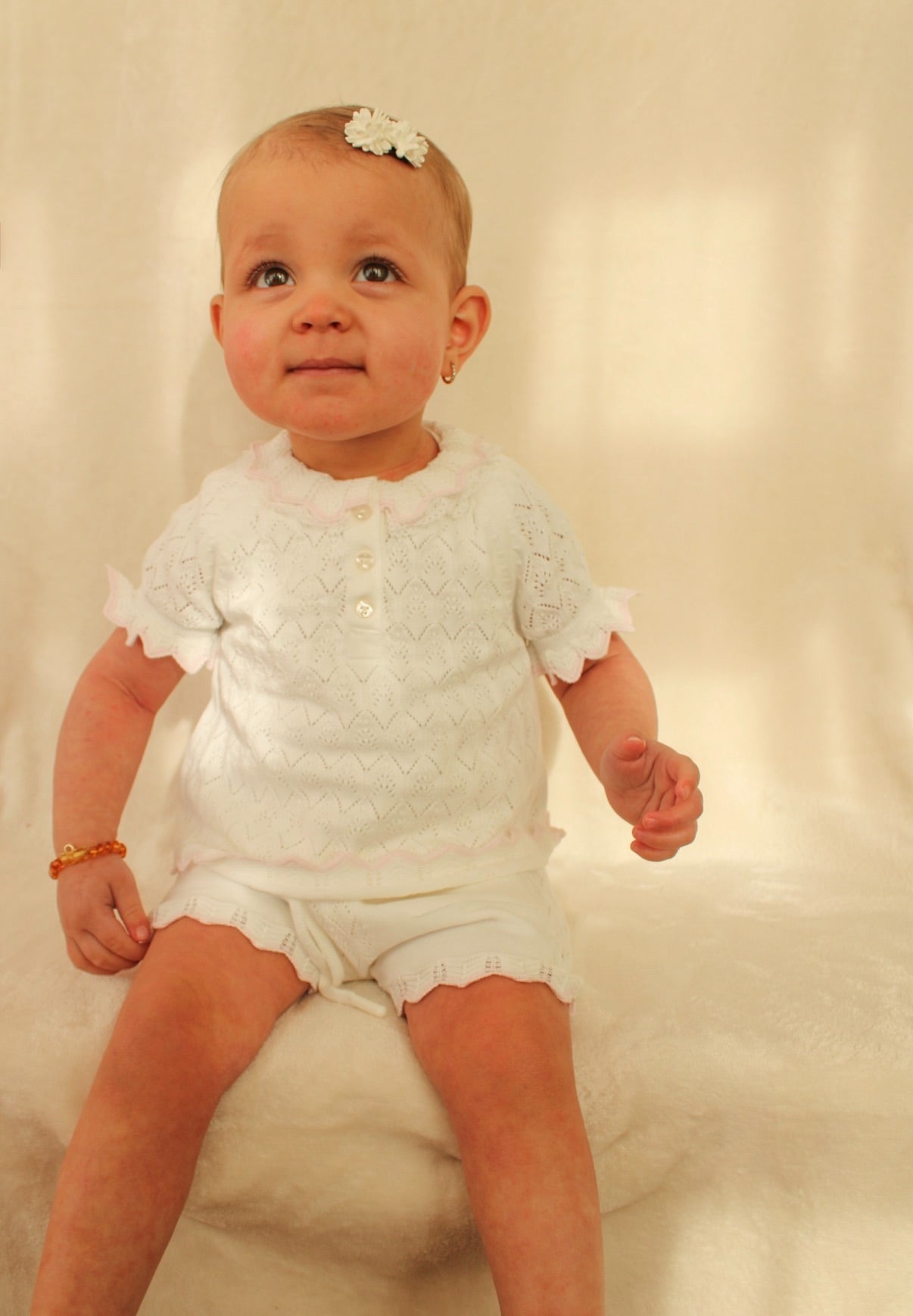 Baby meisjes set wit gebreid | 2-delig setje
