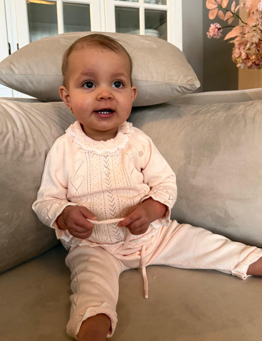 Zalmroze Baby Meisjes Set met Hartjes